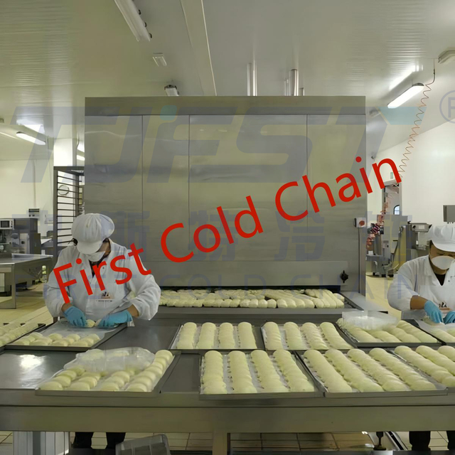 China First Chain Chain Tunnel Freezer para fábrica de processamento de pizza 