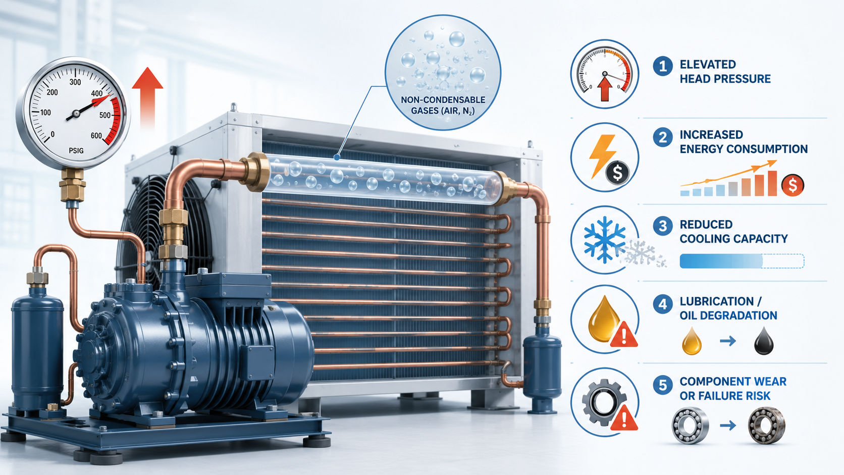 5 problemas comuns com n&atilde;o condens&aacute;veis ​​em um sistema de refrigera&ccedil;&atilde;o